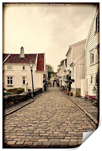 A typical street in Old Stavanger (Grunged) Print by Frank Irwin