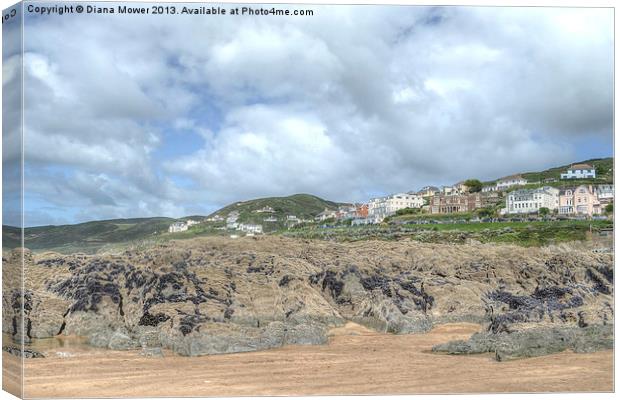 Woolacombe Beach and Town Devon Canvas Print by Diana Mower