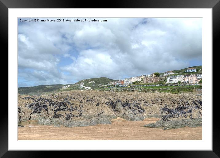 Woolacombe Beach and Town Devon Framed Mounted Print by Diana Mower
