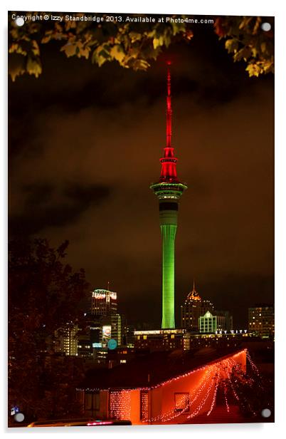 Auckland Post Office Tower in Christmas colours Acrylic by Izzy Standbridge