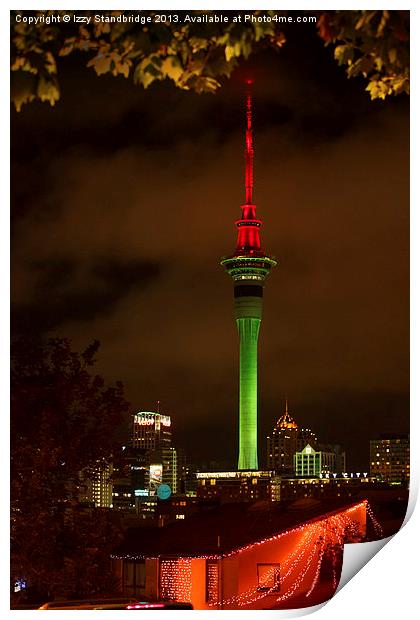 Auckland Post Office Tower in Christmas colours Print by Izzy Standbridge