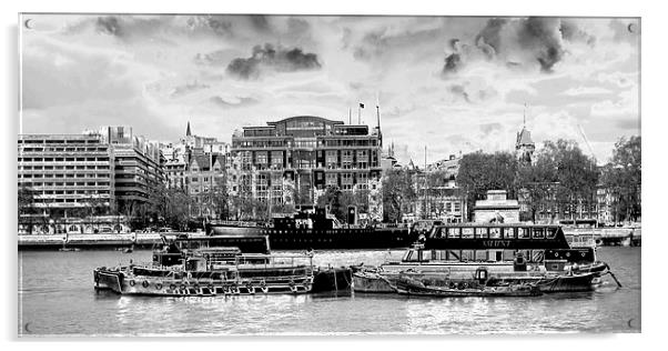 London Barges Acrylic by Anne Whiteside