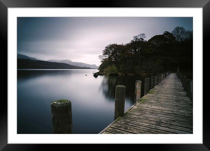 Jetty on Coniston Water with the Coniston Fells be Framed Mounted Print by Liam Grant