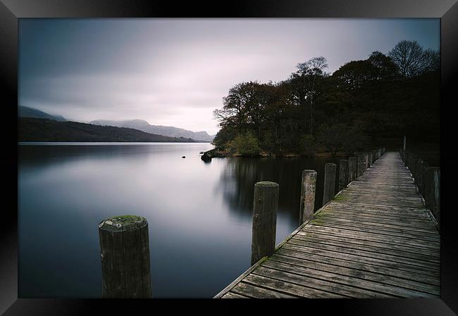 Jetty on Coniston Water with the Coniston Fells be Framed Print by Liam Grant