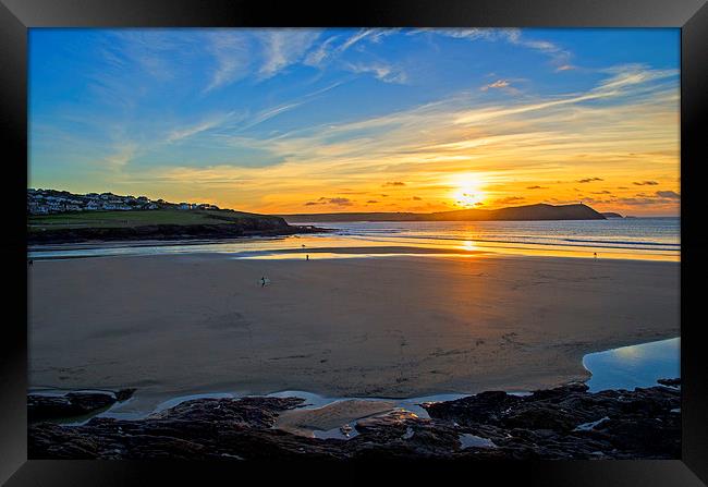 Majestic Sunset over the Iconic Polzeath Beach Framed Print by Chris Thaxter