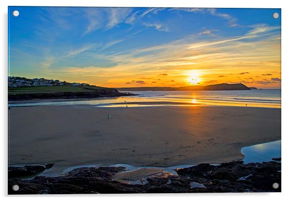 Majestic Sunset over the Iconic Polzeath Beach Acrylic by Chris Thaxter