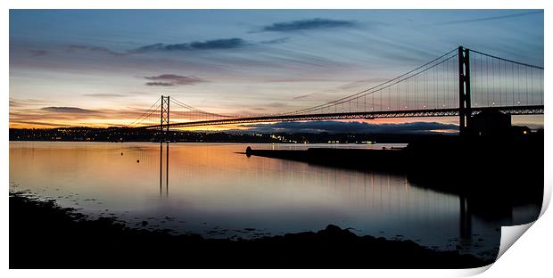 Forth Road Bridge at Sunset Print by Mike Dow