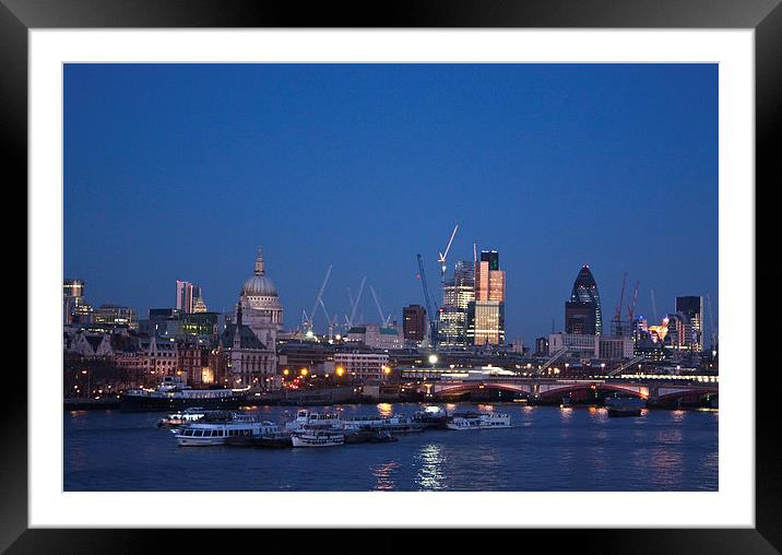 London Skyline at Night Framed Mounted Print by Graham Custance