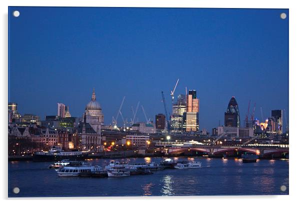 London Skyline at Night Acrylic by Graham Custance