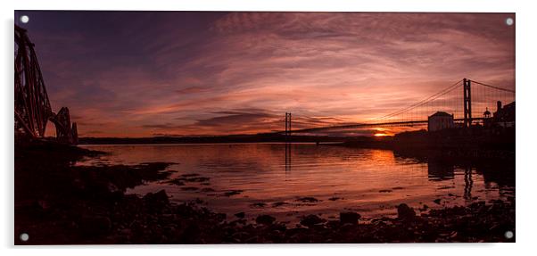 The Forth Bridges at Sunset Acrylic by Mike Dow