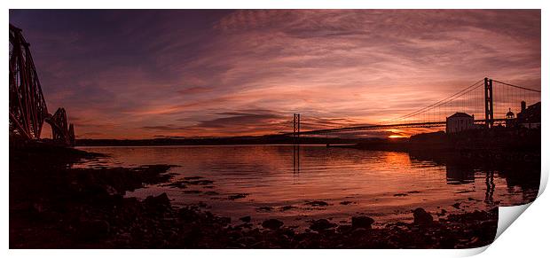 The Forth Bridges at Sunset Print by Mike Dow