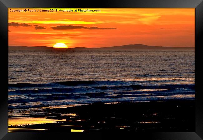 Sunset behind the Gower Peninsula Framed Print by Paula J James