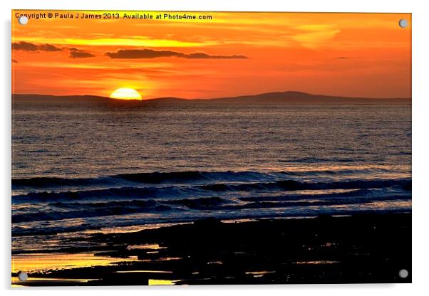 Sunset behind the Gower Peninsula Acrylic by Paula J James