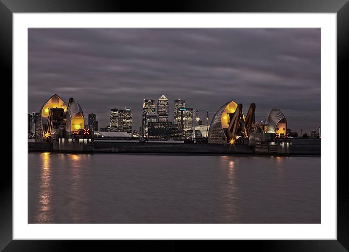 Thames Barrier at Night Framed Mounted Print by Philip Pound