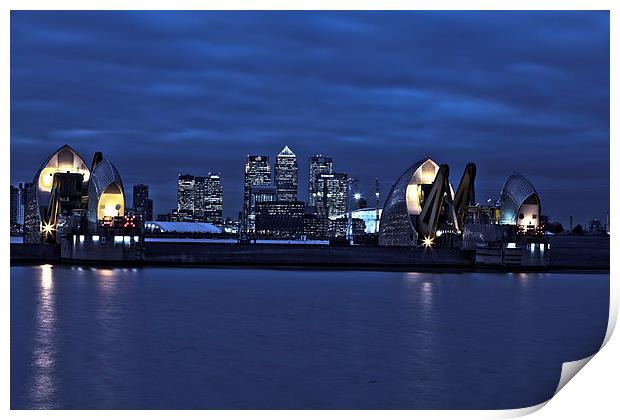 Night view  Thames Barrier London Print by Philip Pound