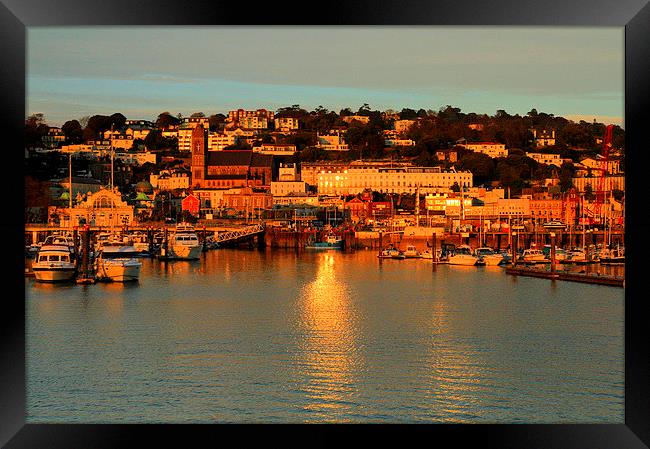 Torquay at Sunset Framed Print by Debbie Metcalfe