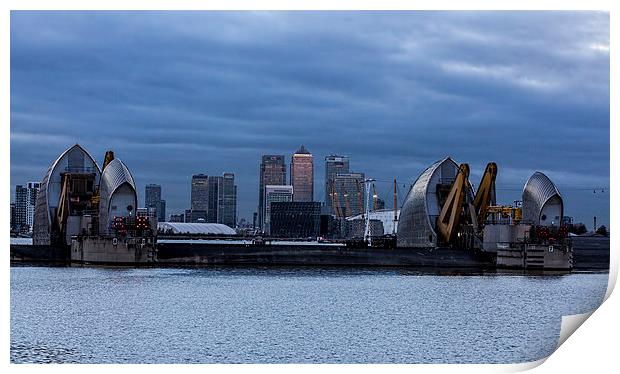 Night View of Londons Thames Barrier Print by Philip Pound