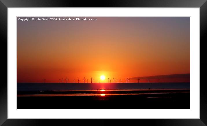 Sunset at the wind farm Framed Mounted Print by John Wain