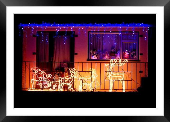 Xmas Lights Santa & Friends Framed Mounted Print by Ursula Keene