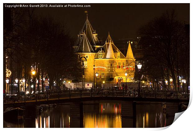 The Waag at Night  Amsterdam Print by Ann Garrett