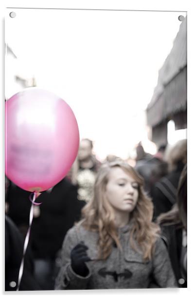 Girl with balloon Acrylic by Mi Bewick