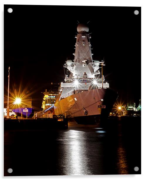 HMS Duncan docked in Dundee Acrylic by Lorraine Paterson