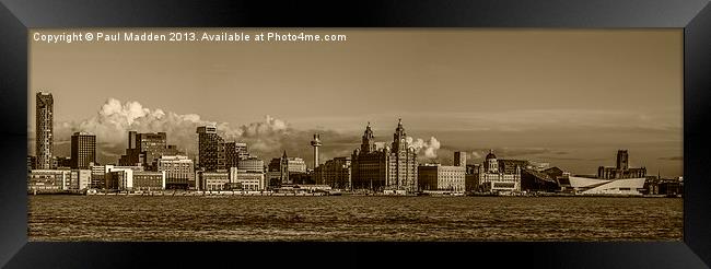 Liverpool Skyline In Sepia Framed Print by Paul Madden