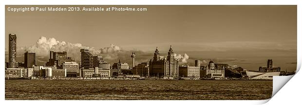 Liverpool Skyline In Sepia Print by Paul Madden