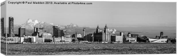 Liverpool Skyline Panoramic B+W Canvas Print by Paul Madden