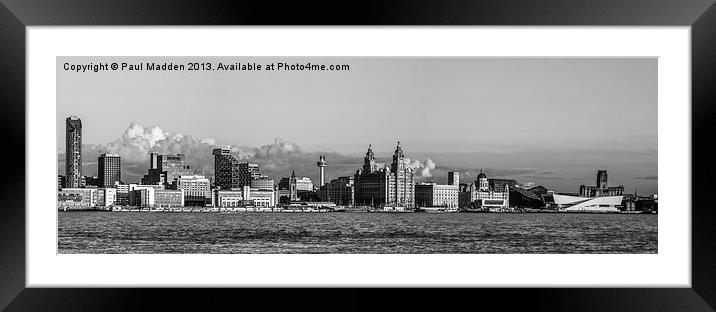 Liverpool Skyline Panoramic B+W Framed Mounted Print by Paul Madden