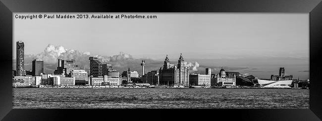 Liverpool Skyline Panoramic B+W Framed Print by Paul Madden