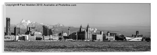 Liverpool Skyline Panoramic B+W Acrylic by Paul Madden