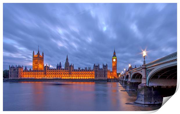 Houses of Parliament at Dusk Print by Tezz Adcock