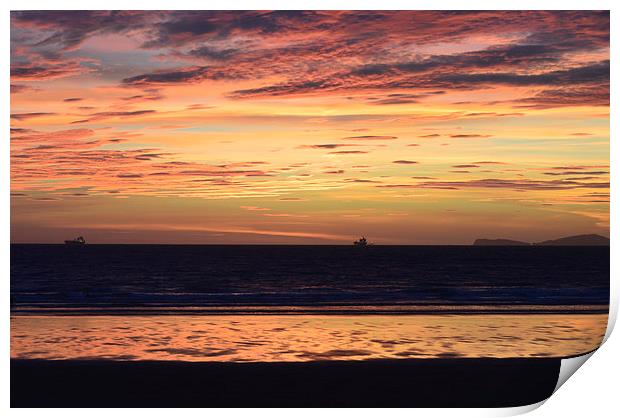 Broadhaven beach at sunset Print by Lindsay Read