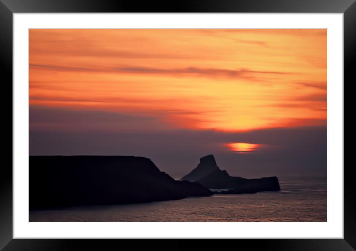Sunset at Worms Head. Framed Mounted Print by Becky Dix