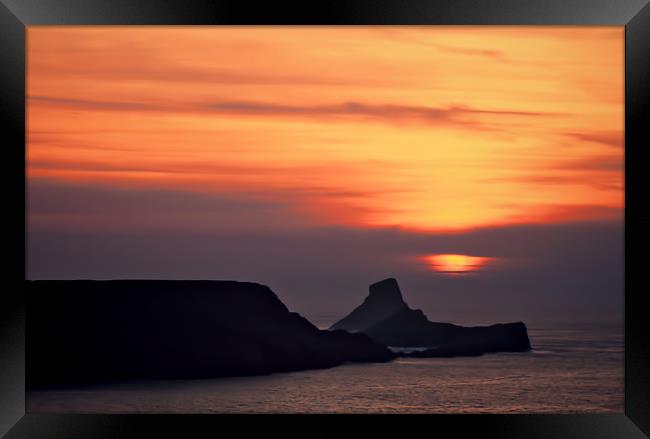 Sunset at Worms Head. Framed Print by Becky Dix