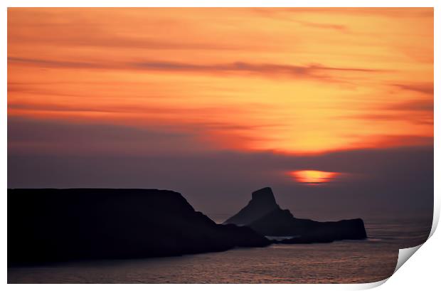Sunset at Worms Head. Print by Becky Dix