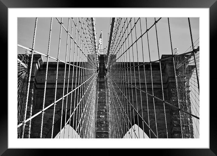 Brooklyn Bridge Monochrome Framed Mounted Print by Steve Purnell