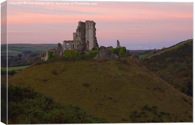 Corfe Castle at Sunrise Canvas Print by Paul Brewer