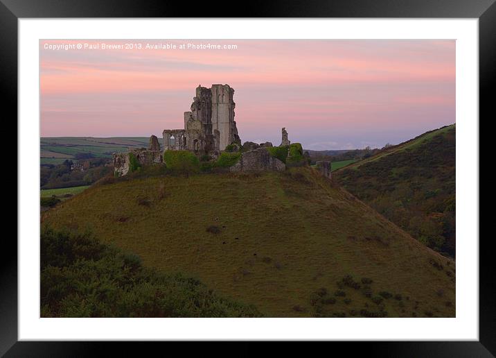Corfe Castle at Sunrise Framed Mounted Print by Paul Brewer
