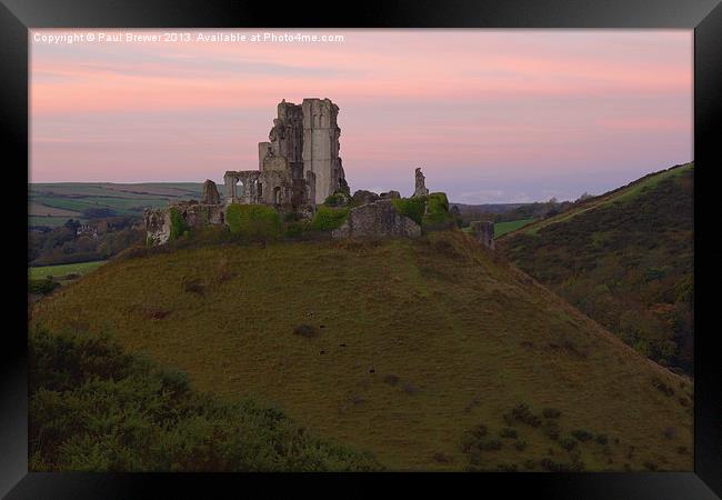 Corfe Castle at Sunrise Framed Print by Paul Brewer