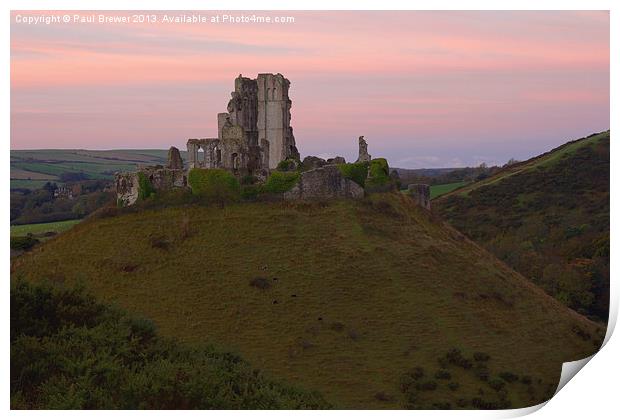 Corfe Castle at Sunrise Print by Paul Brewer