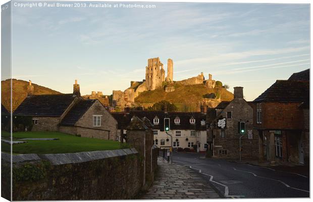 Corfe Castle at Sunrise Canvas Print by Paul Brewer