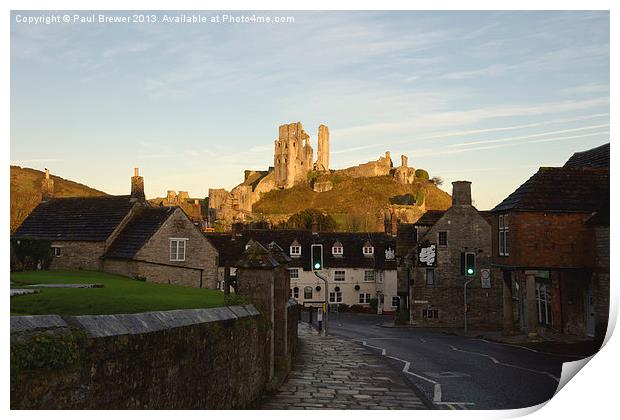 Corfe Castle at Sunrise Print by Paul Brewer
