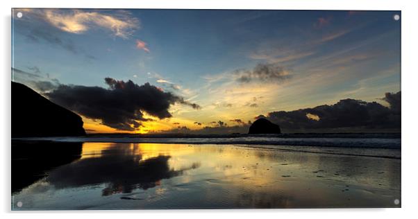 Trebarwith Strand Sunset Acrylic by David Wilkins