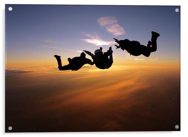 Sunset AFF skydiving photo Acrylic by Ewan Cowie
