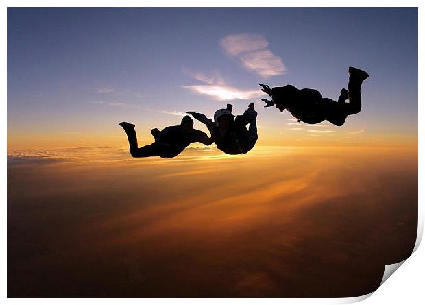 Sunset AFF skydiving photo Print by Ewan Cowie