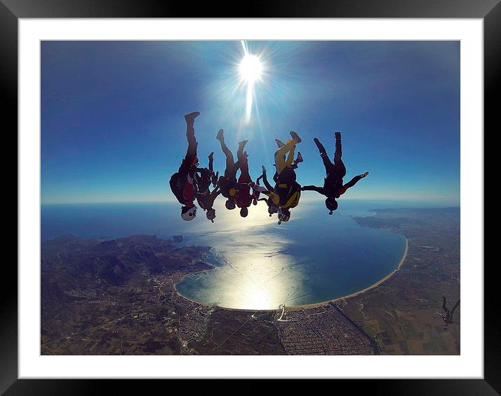 Skydive freefly over the bay Framed Mounted Print by Ewan Cowie