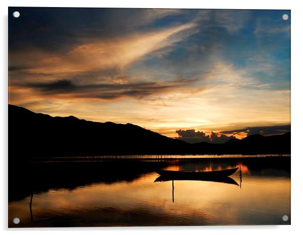 Vietnam sunset over the lagoon Acrylic by Ewan Cowie
