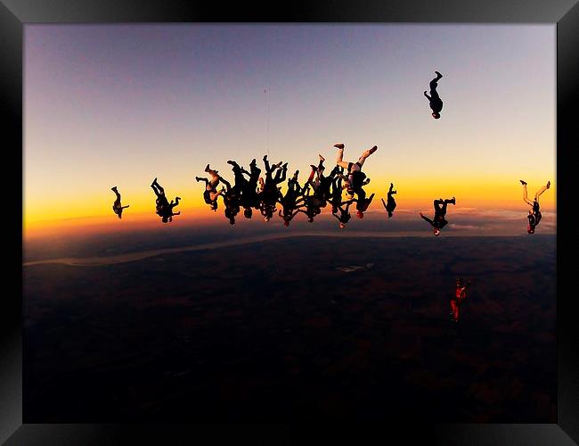 sunset large freefly formation skydive Framed Print by Ewan Cowie